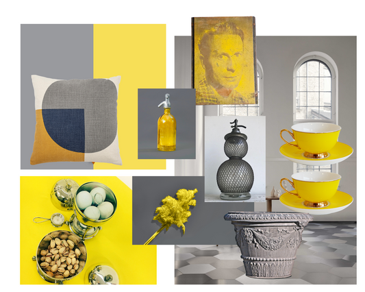 Mood board Pantone Colour of the Year Illuminating and Ultimate Grey