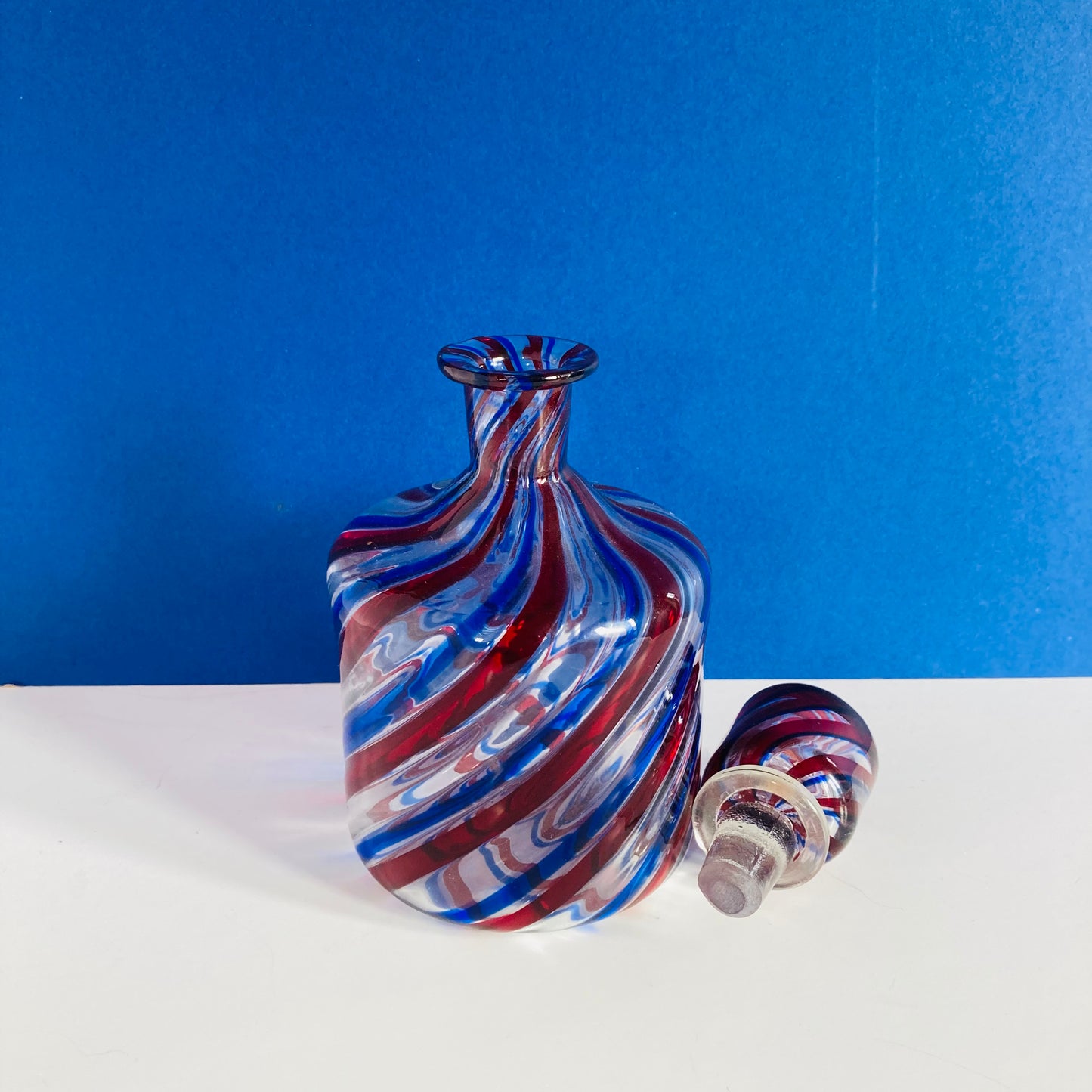 Mid Century Barovier e Toso Murano Glass Decanter in Candy Cane Spiral