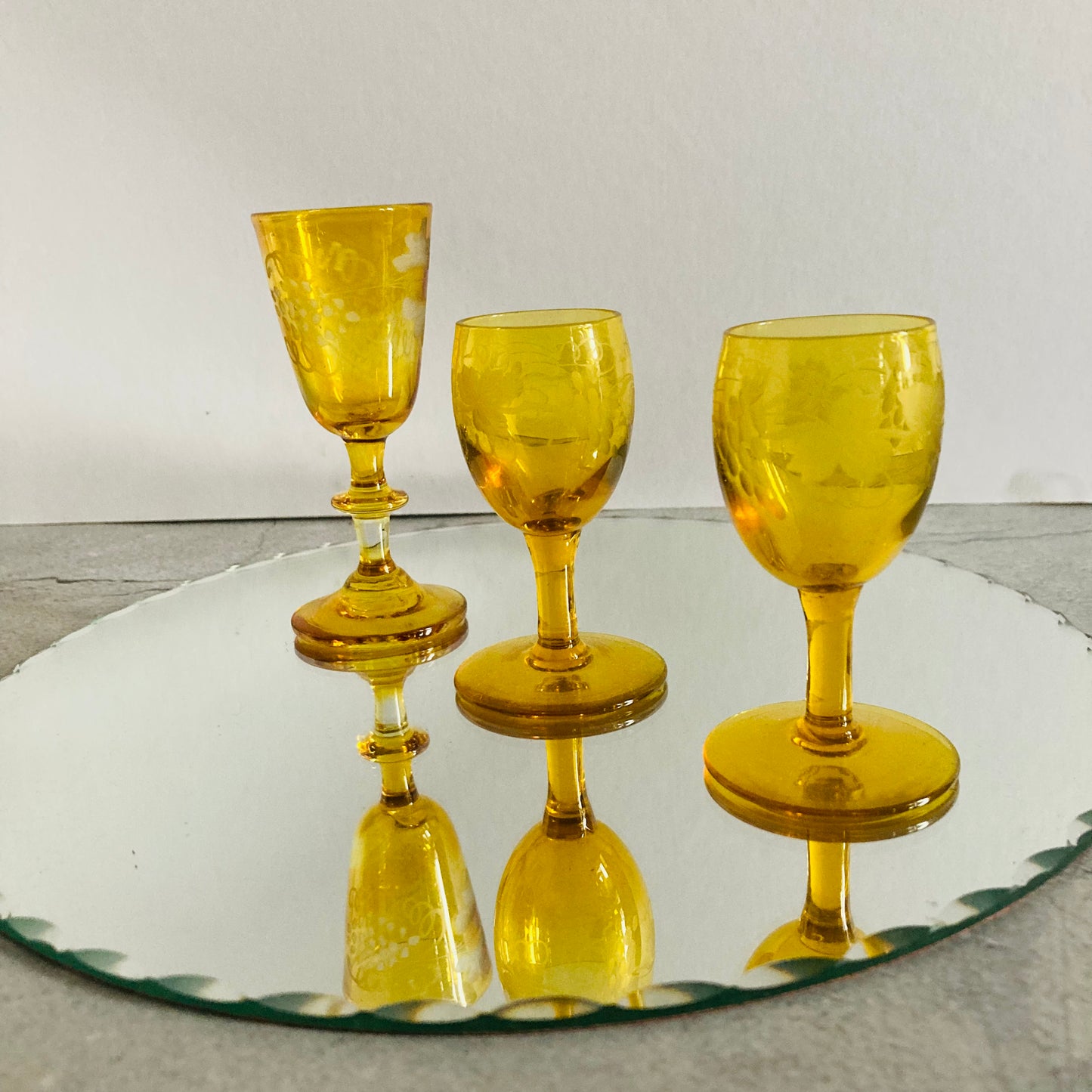 Antique Yellow Cordial Drinking Glasses | Liquor Port Glass