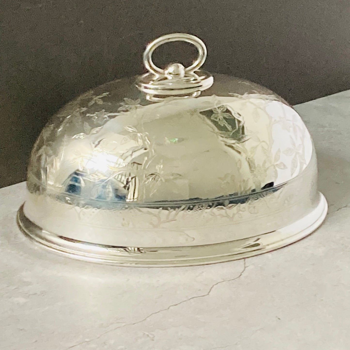 Antique Silver Walker and Hall Decorated Cloche Food Cover | Dome