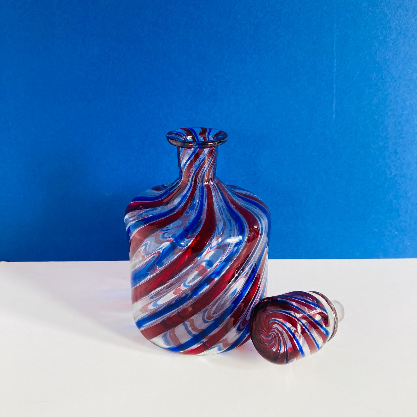 Mid Century Barovier e Toso Murano Glass Decanter in Candy Cane Spiral