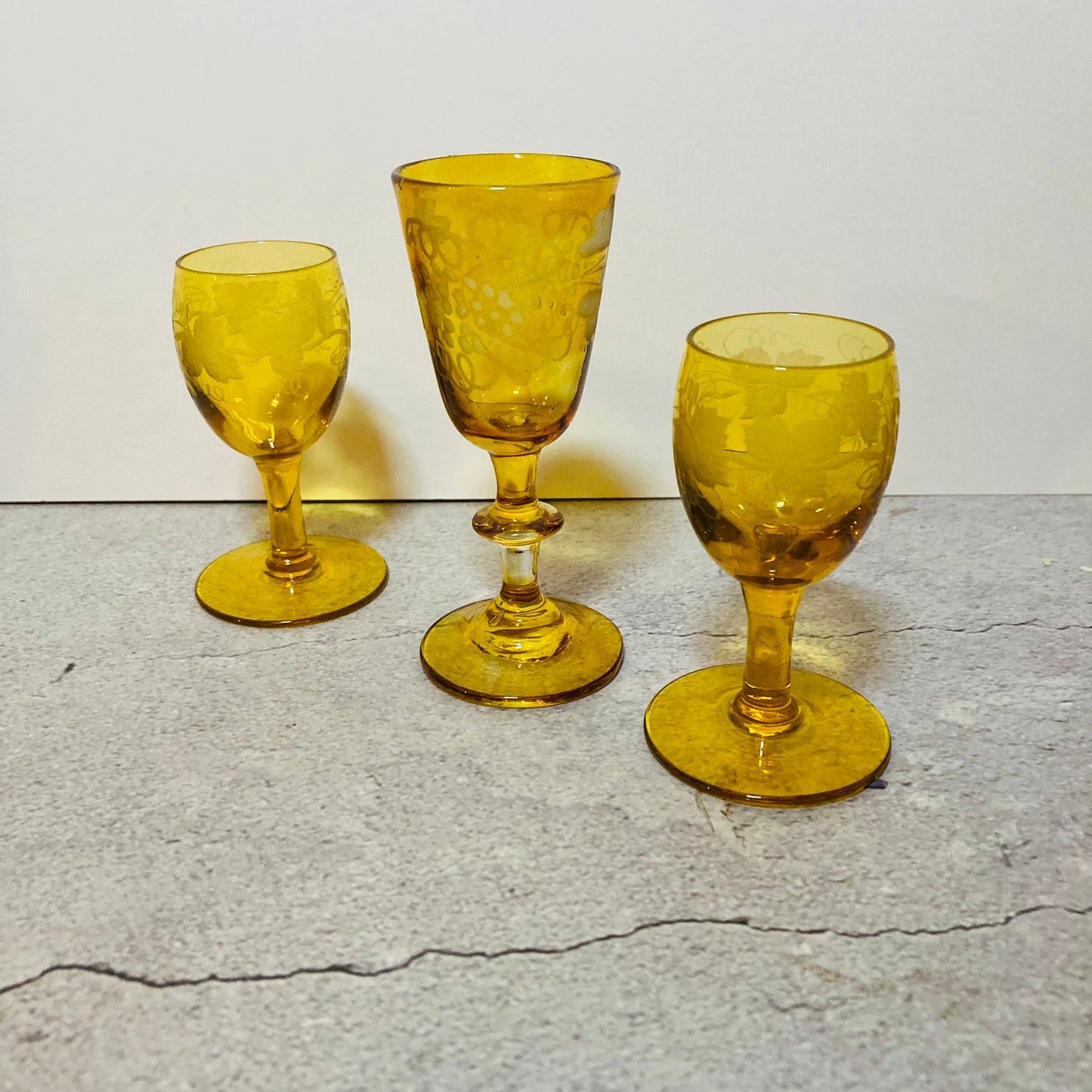 Antique Yellow Cordial Drinking Glasses | Liquor Port Glass