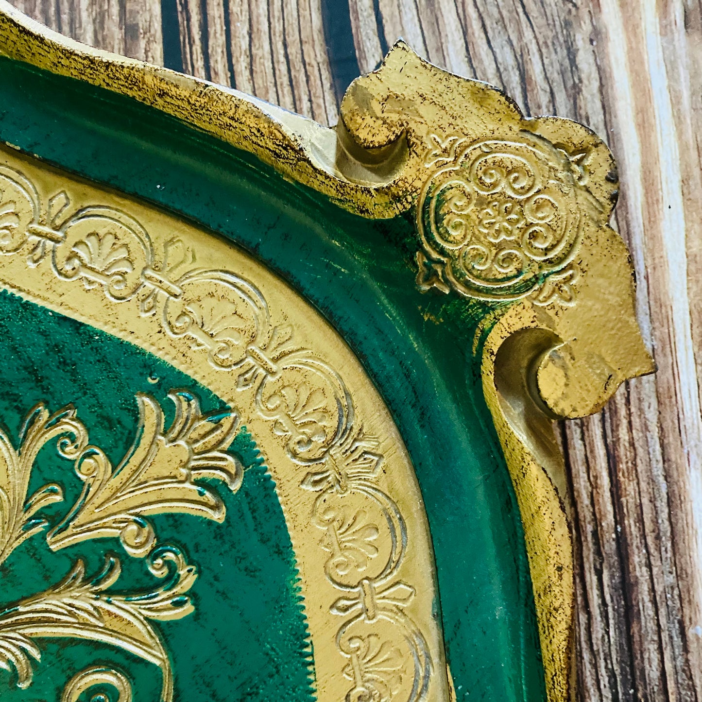 Vintage Florentine Paper Mache Tray | Green & Gold Decorative Italian Tray