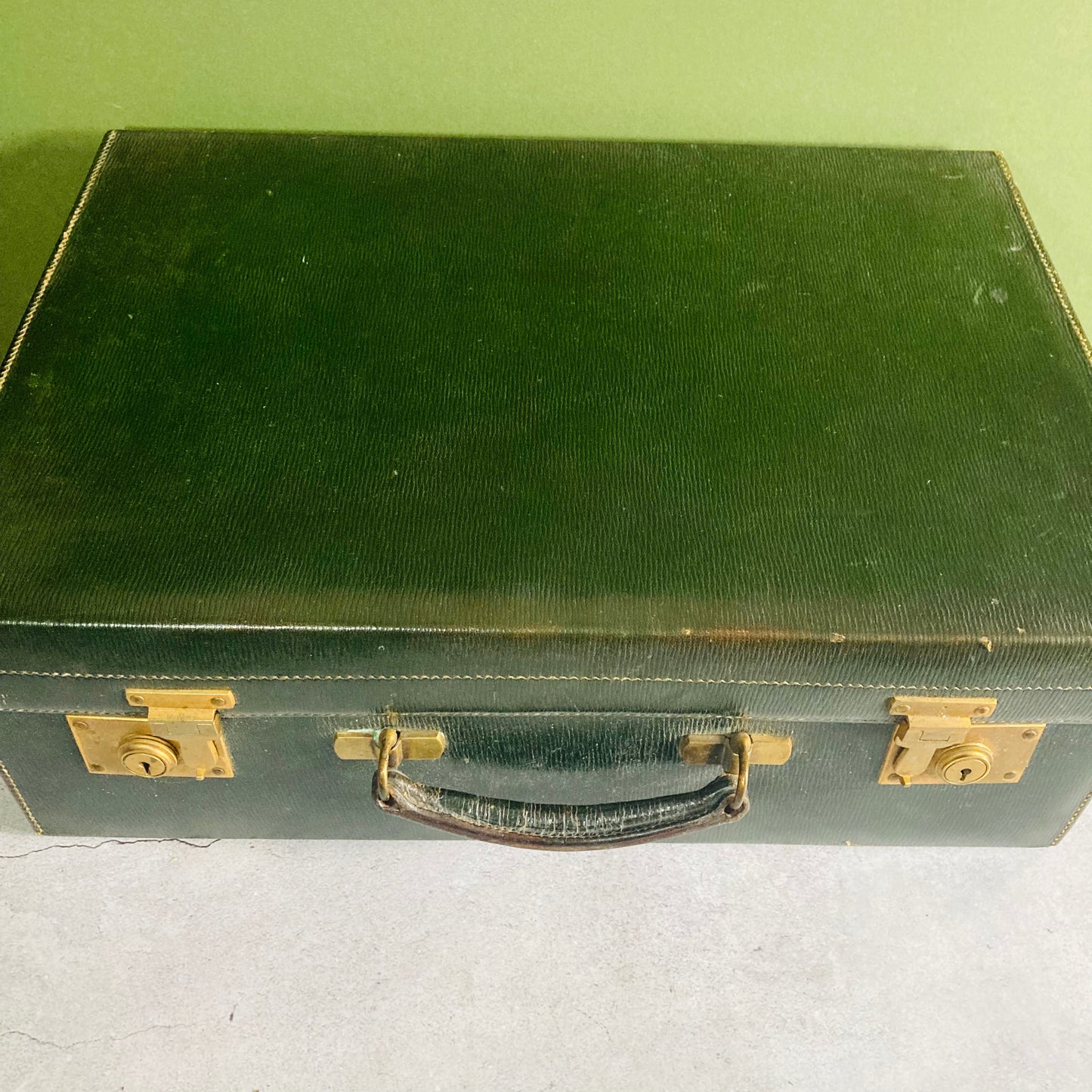 Luxury Antique Green Leather Travel Suitcase