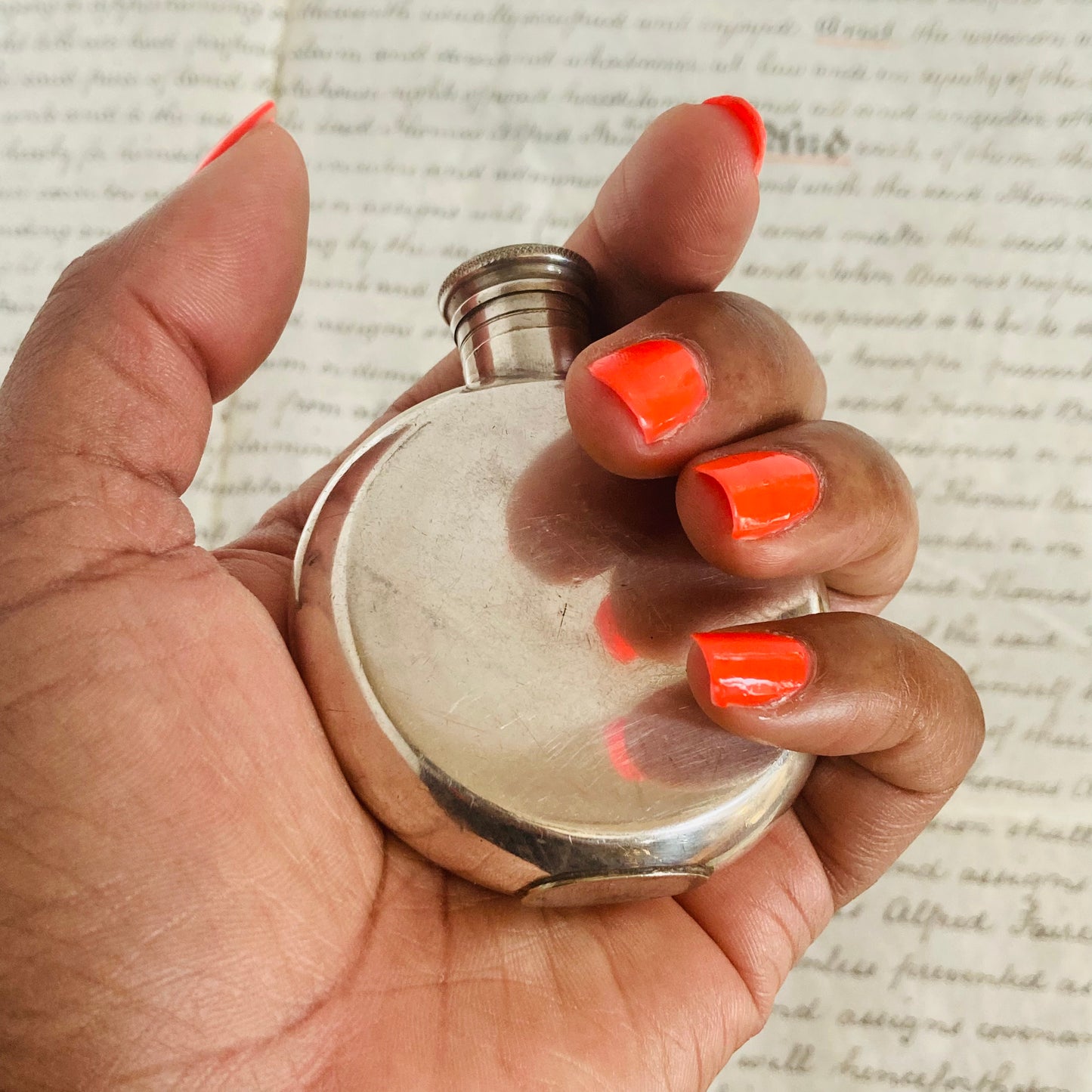 Vintage Polished Pewter Mini Pocket Hip Flask