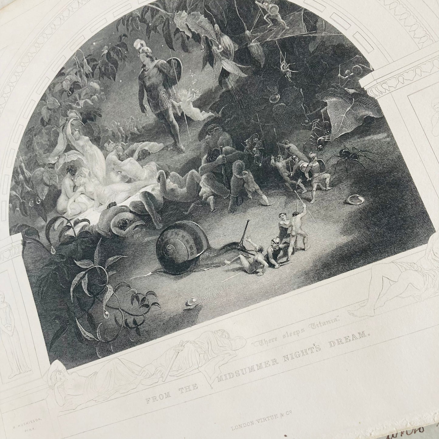 Antique Etching Plate Engraving of a Scene in Shakespeare’s Works
