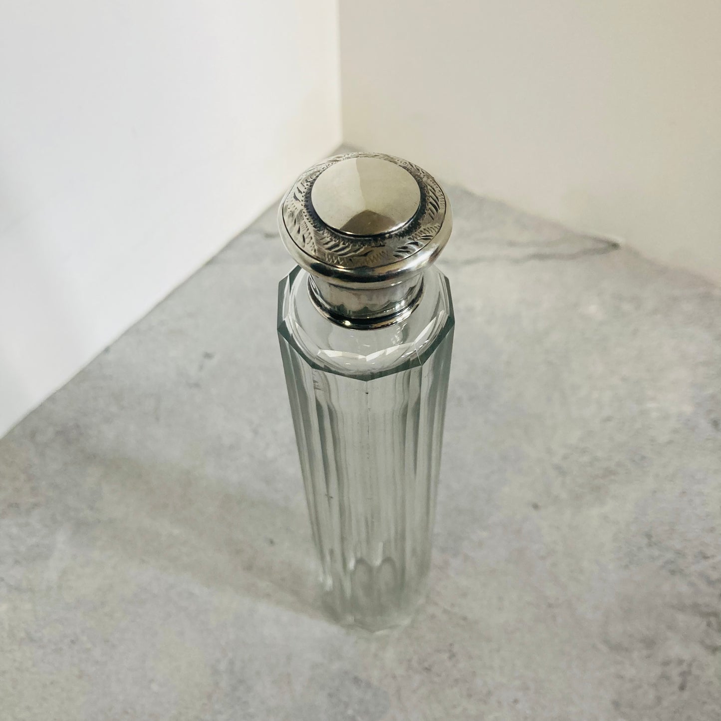 Antique Vanity Long Glass and Silver Jar