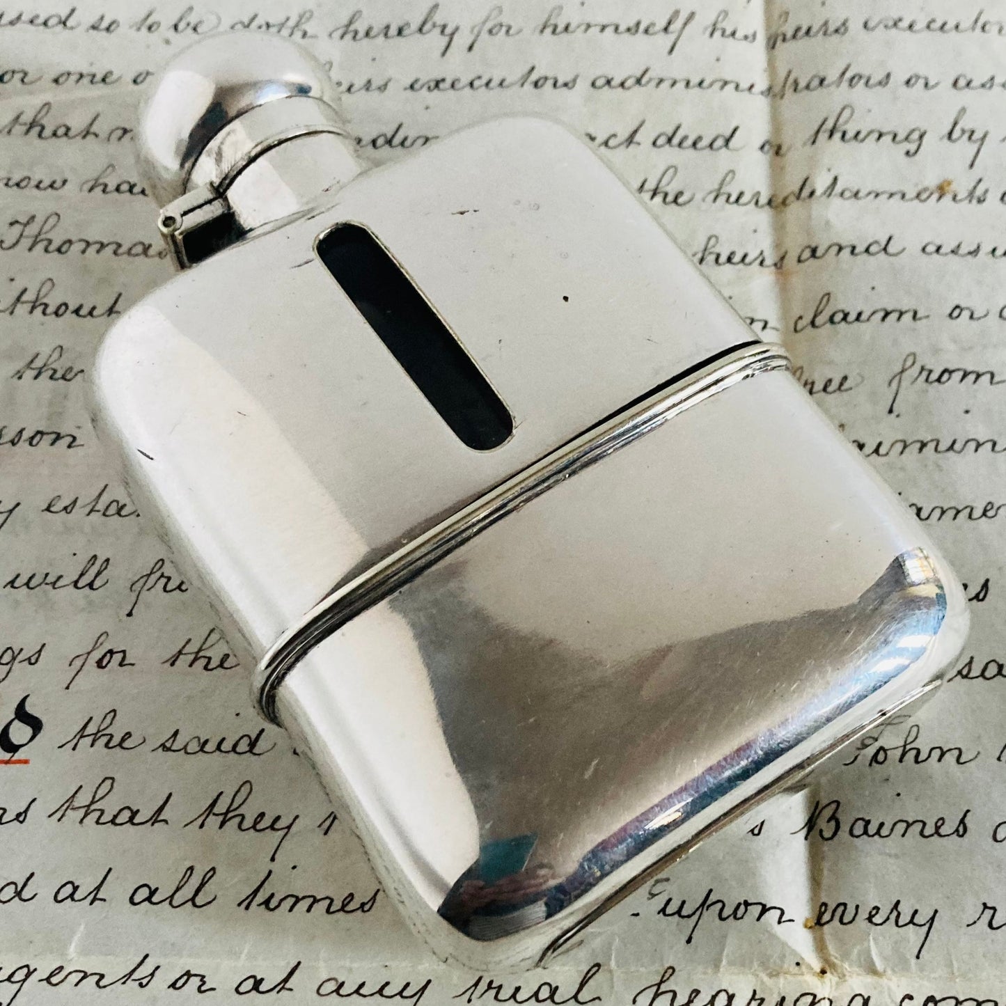 Antique Silver Plate Pocket Flask / Whisky Hip Flask