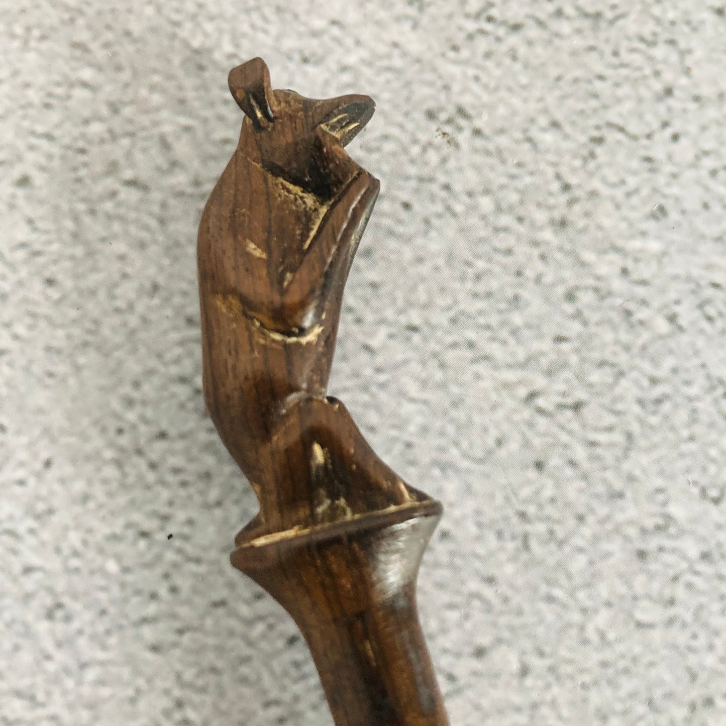 Antique Monkey Carved Wooden And Silver Plated Spoon