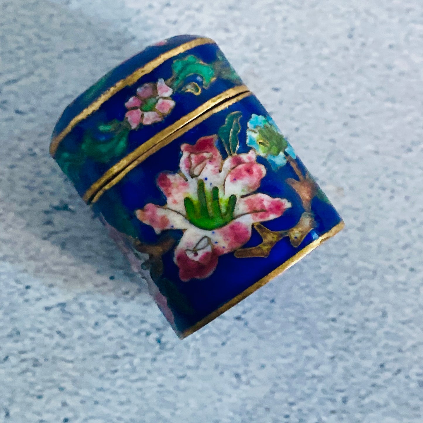Antique Brass Enamel Pill Box | Cloisonné box