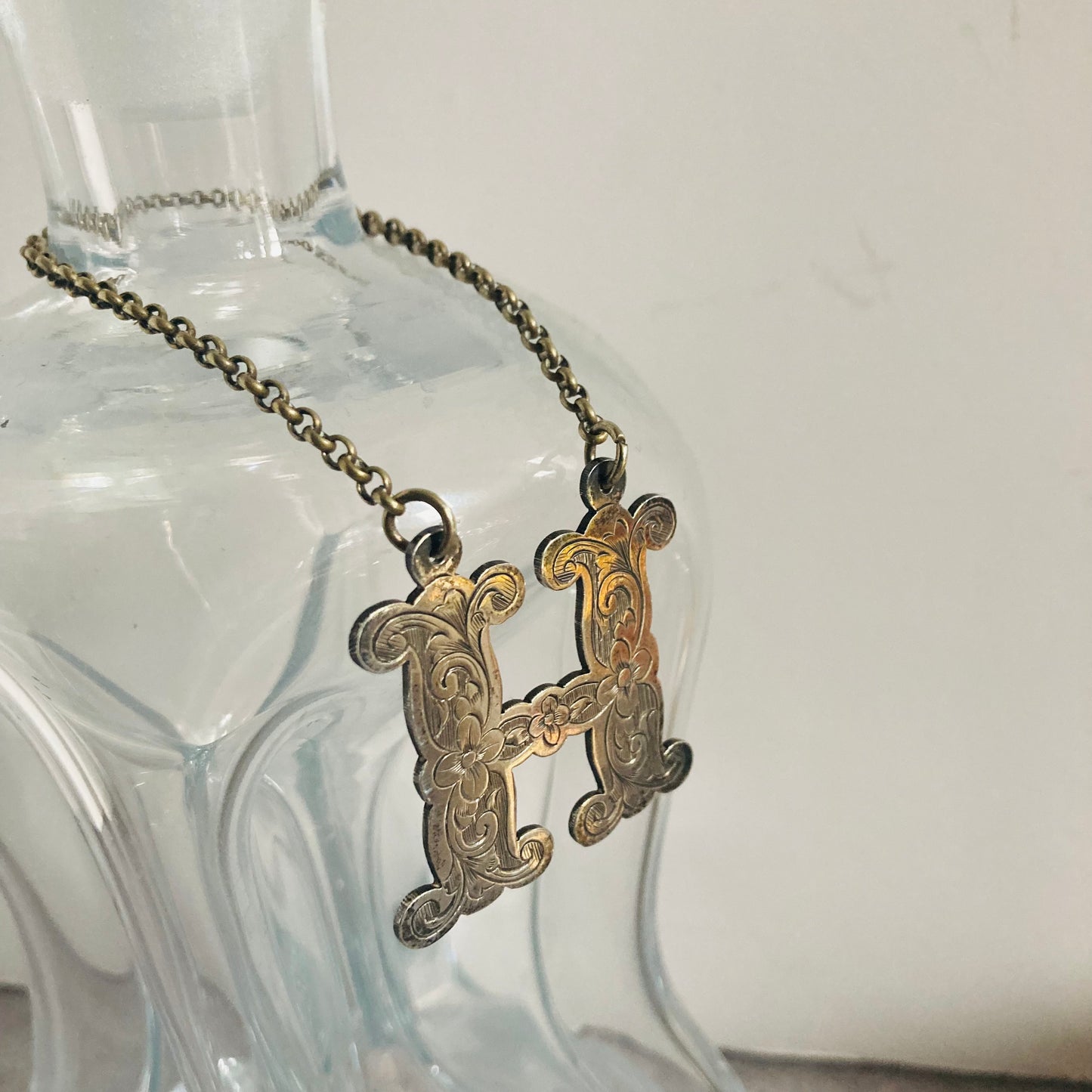 Antique Silver Decanter Bottle Label Letter H Tag