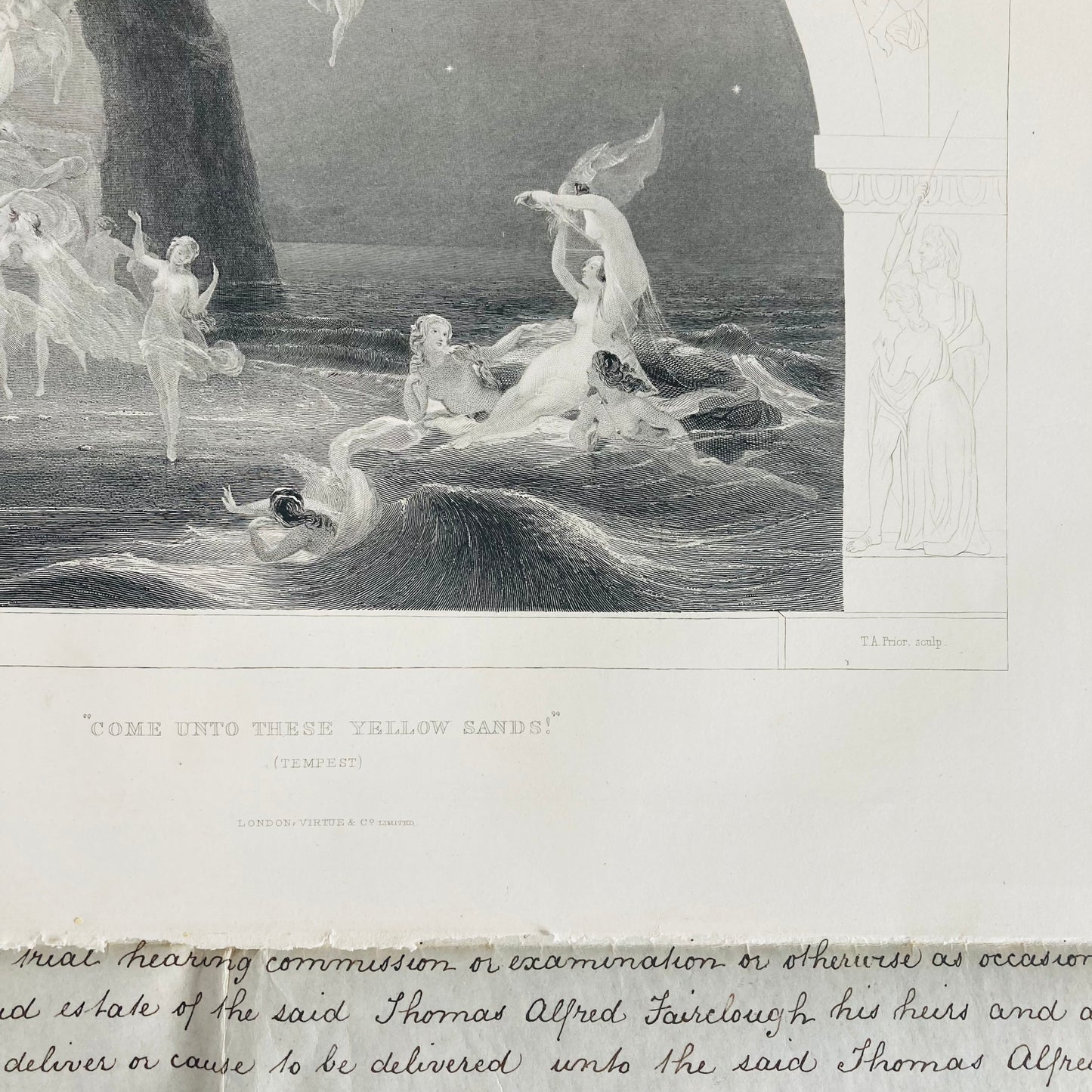 Antique Etching Plate Engraving of a Scene in Shakespeare’s Works