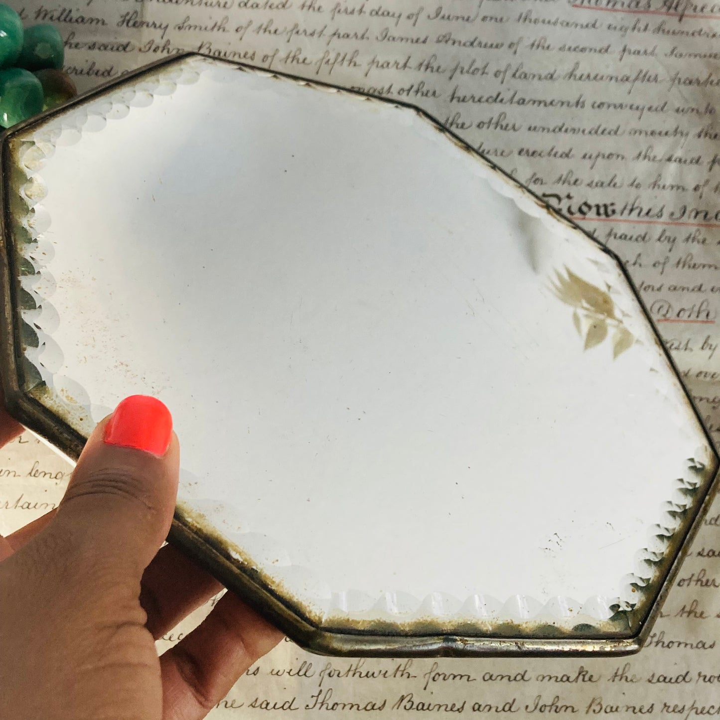 Antique Rare Octagonal Sorcerers Mirror 19th Century