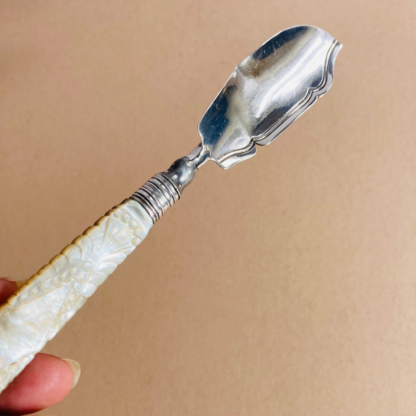 Antique Silver Butter Knife with Mother Of Pearl Handle