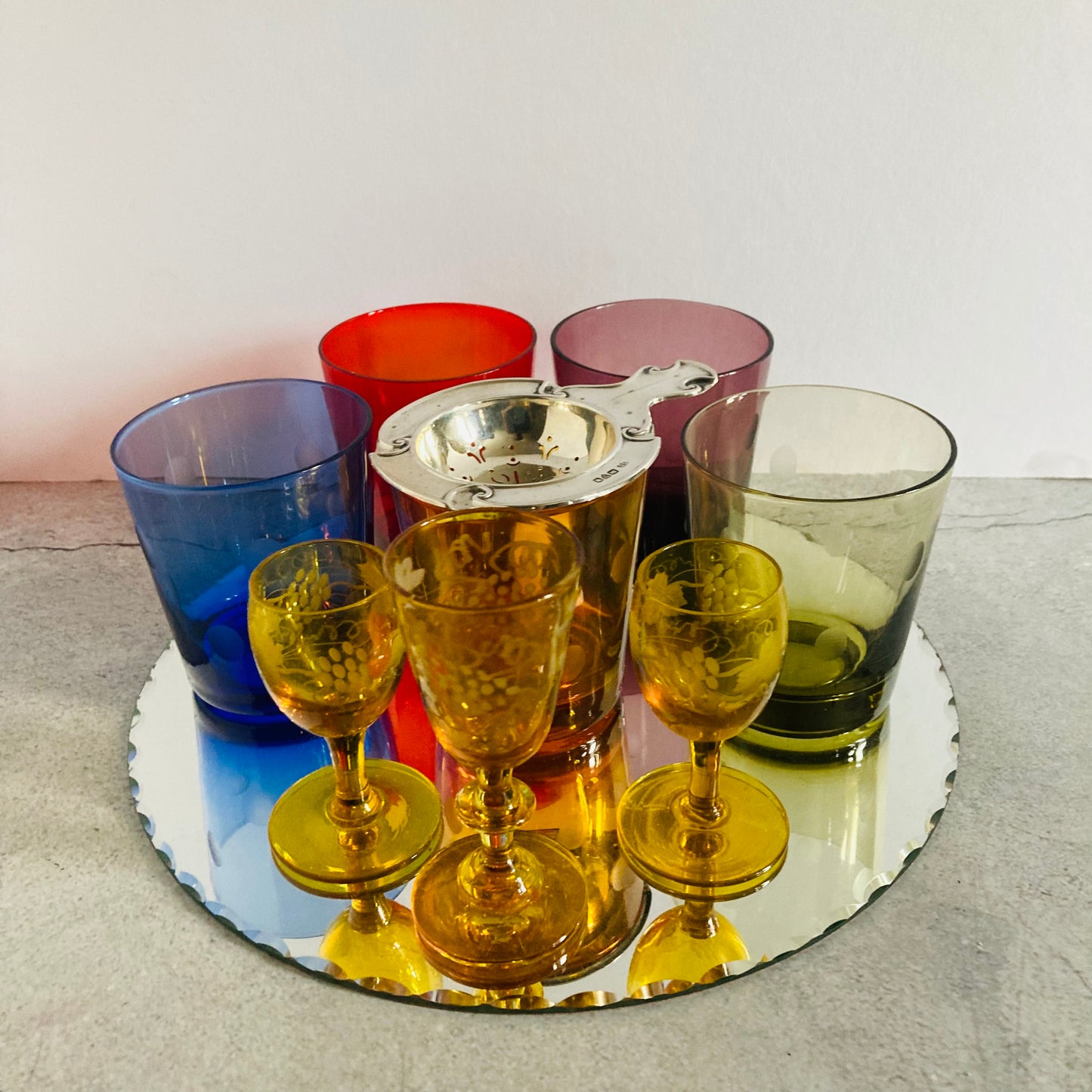 Mid Century Colourful Etched Spot Drinking Tumblers | Water Glasses