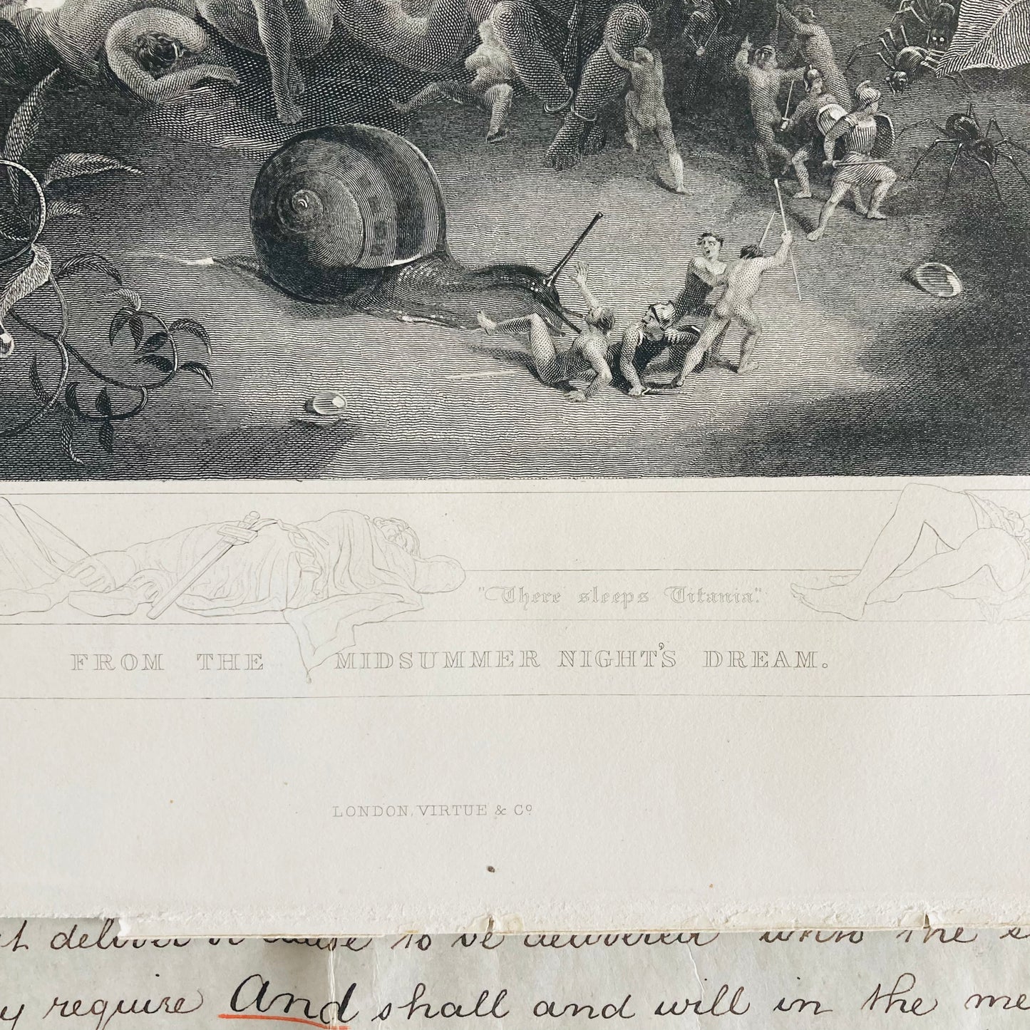 Antique Etching Plate Engraving of a Scene in Shakespeare’s Works