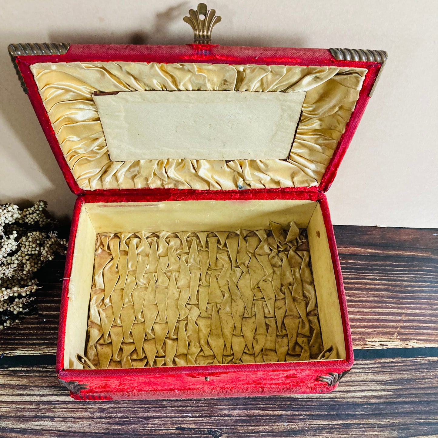 Antique French Red Velvet Jewellery Casket Box | Worn Antique Condition