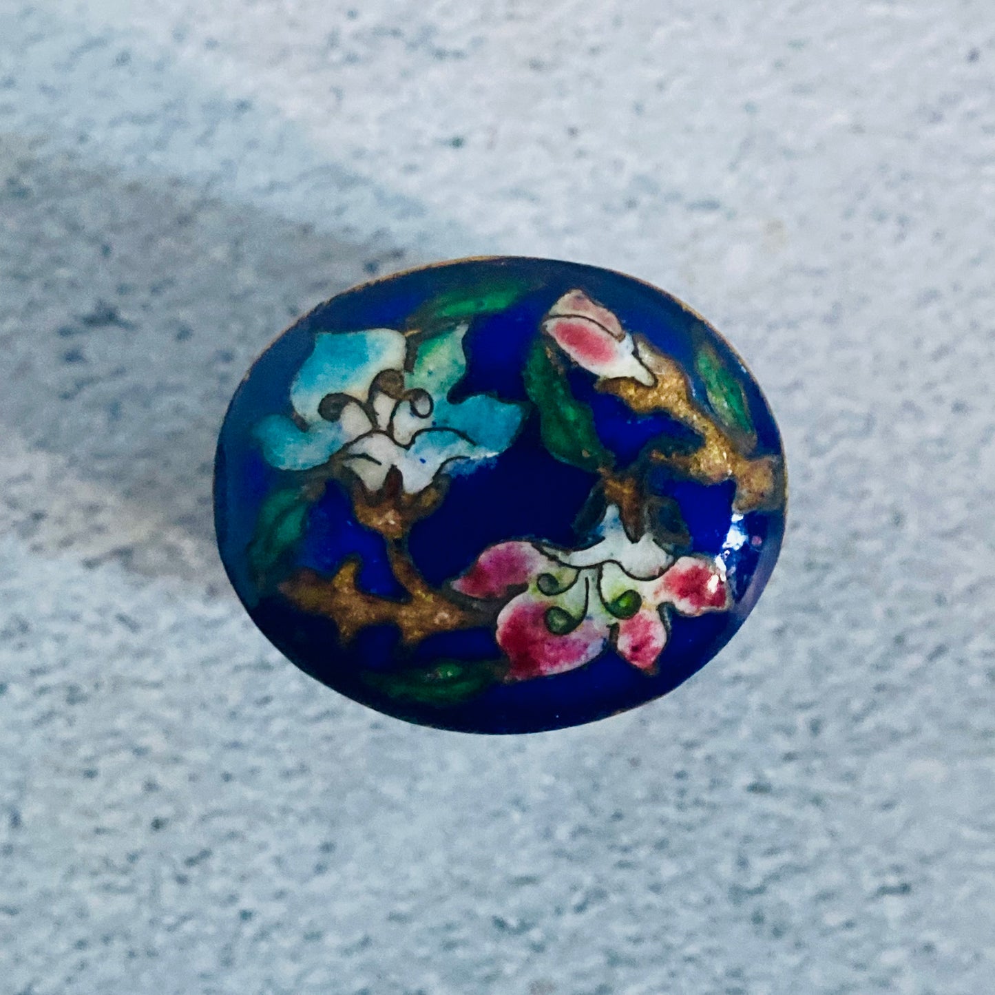 Antique Brass Enamel Pill Box | Cloisonné box