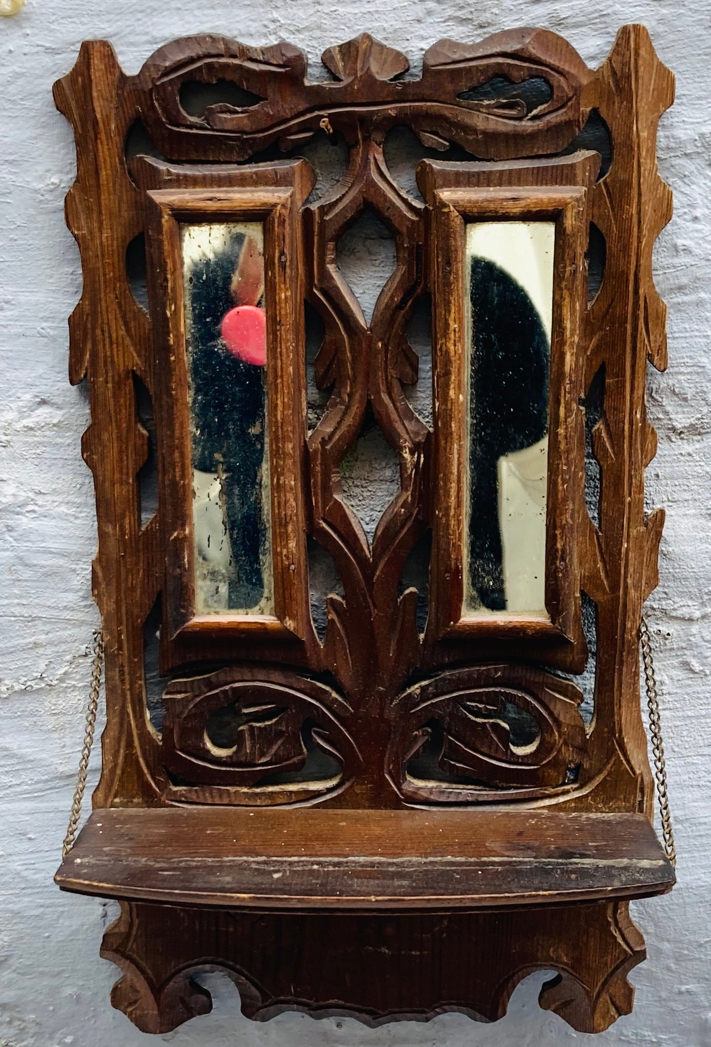 Antique Hand Carved Mirror Display Shelf | Folk Art