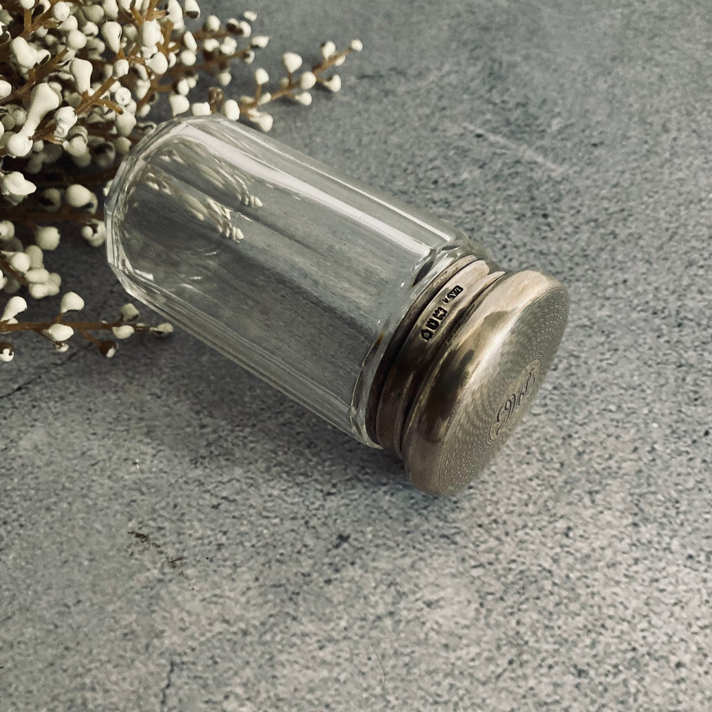 Antique Glass Vanity Jar Container With Silver Lid