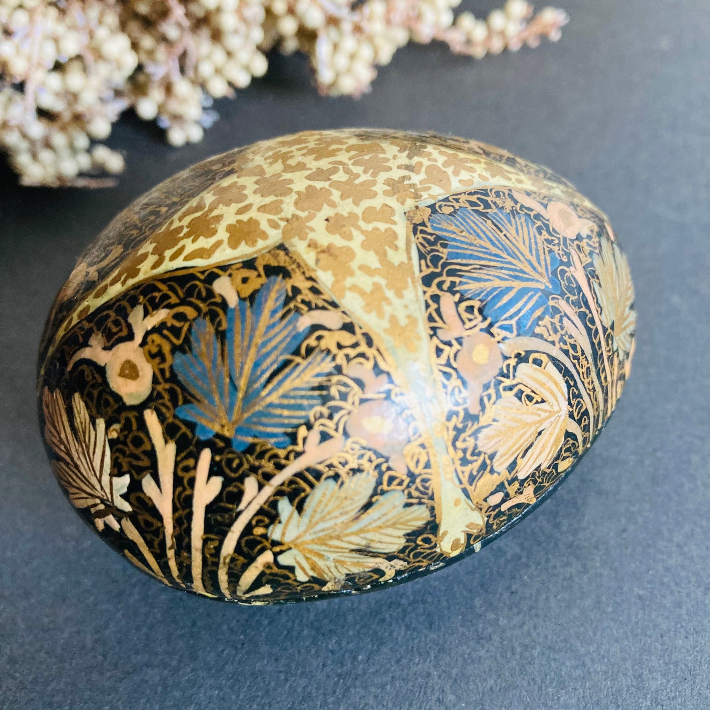 Vintage Paper Mache Kashmir Egg Shape Box