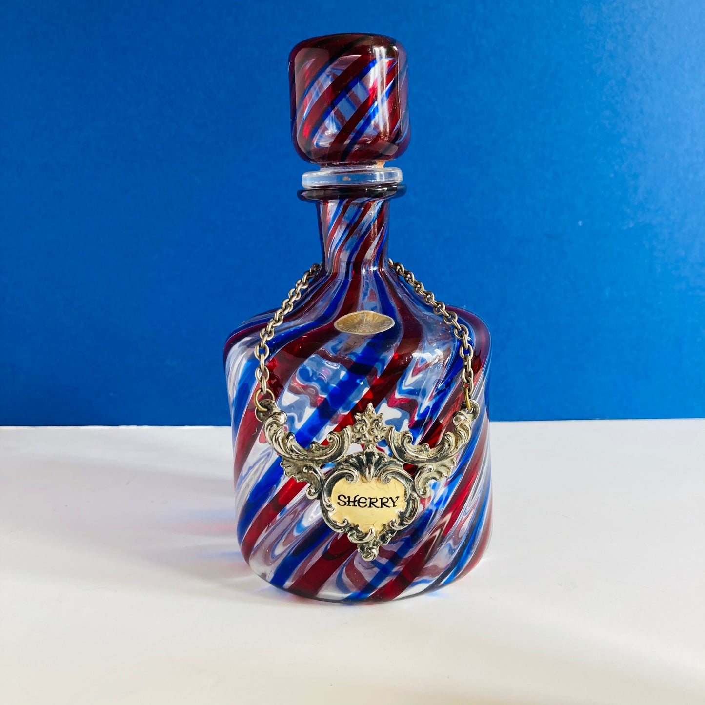 Mid Century Barovier e Toso Murano Glass Decanter in Candy Cane Spiral