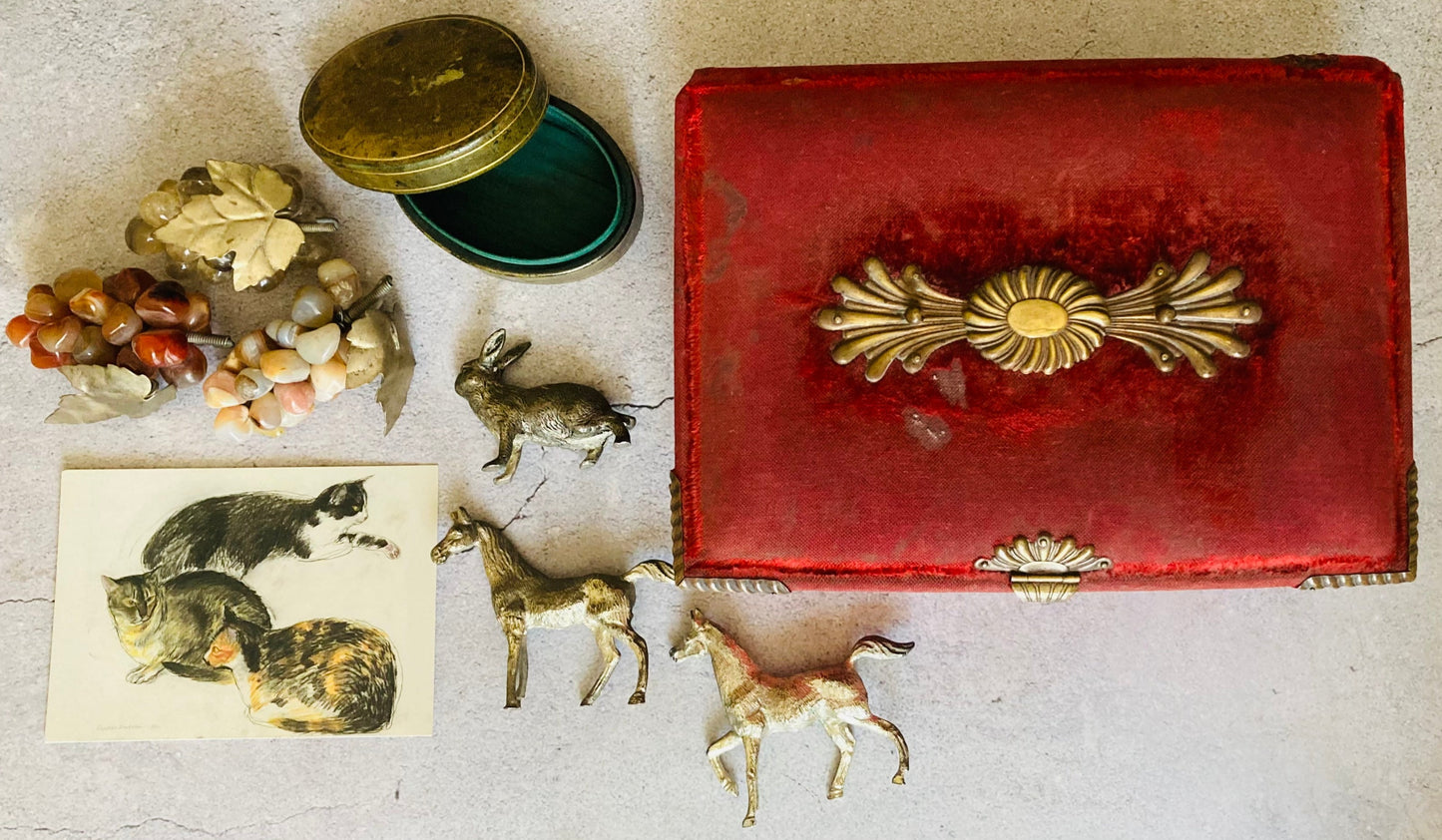 Antique French Red Velvet Jewellery Casket Box | Worn Antique Condition