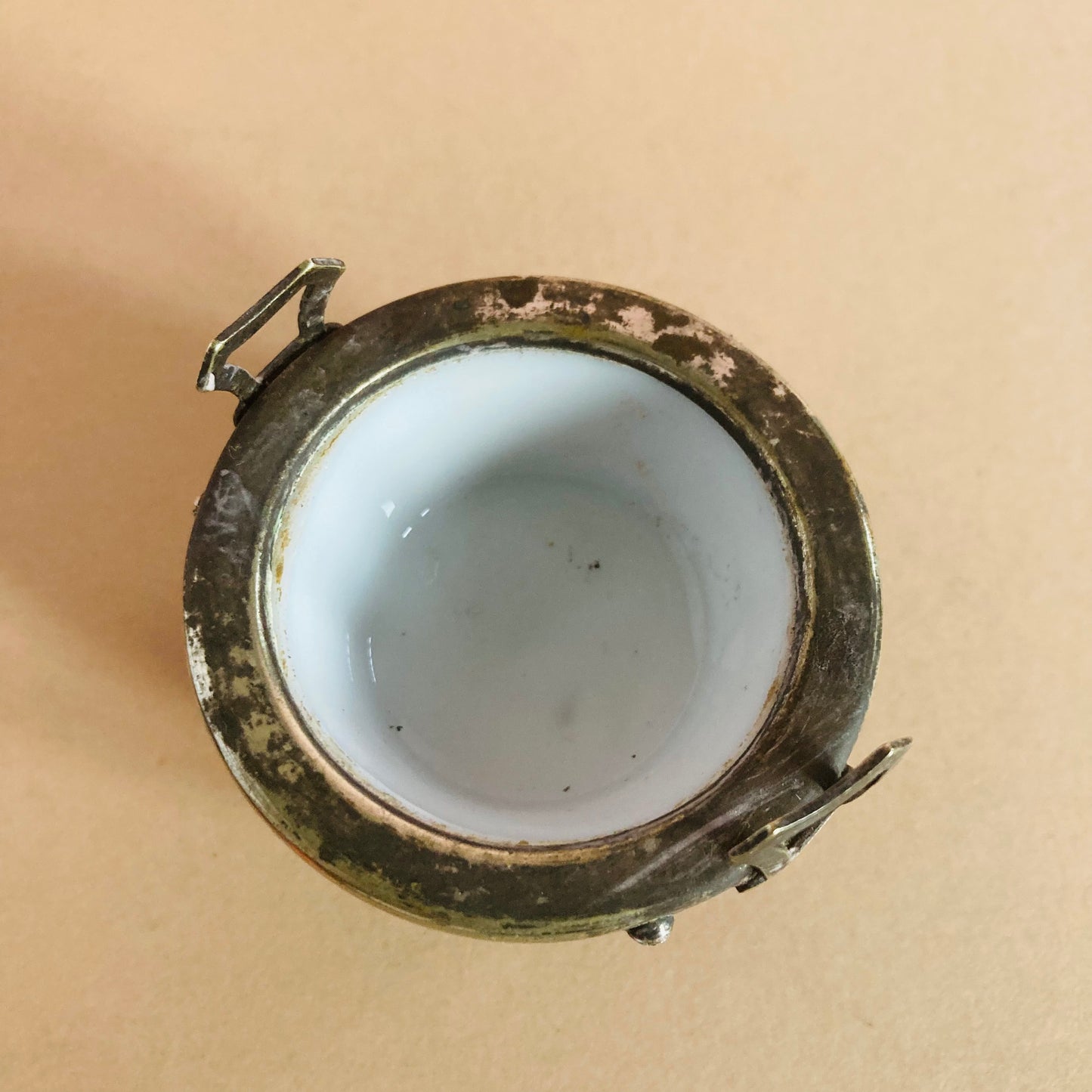 Antique Miniature Oak and Silver Bucket Salt Cellar