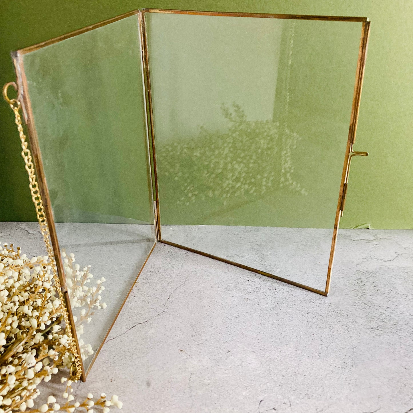Vintage Glass and Brass Double Side Display Picture Frame