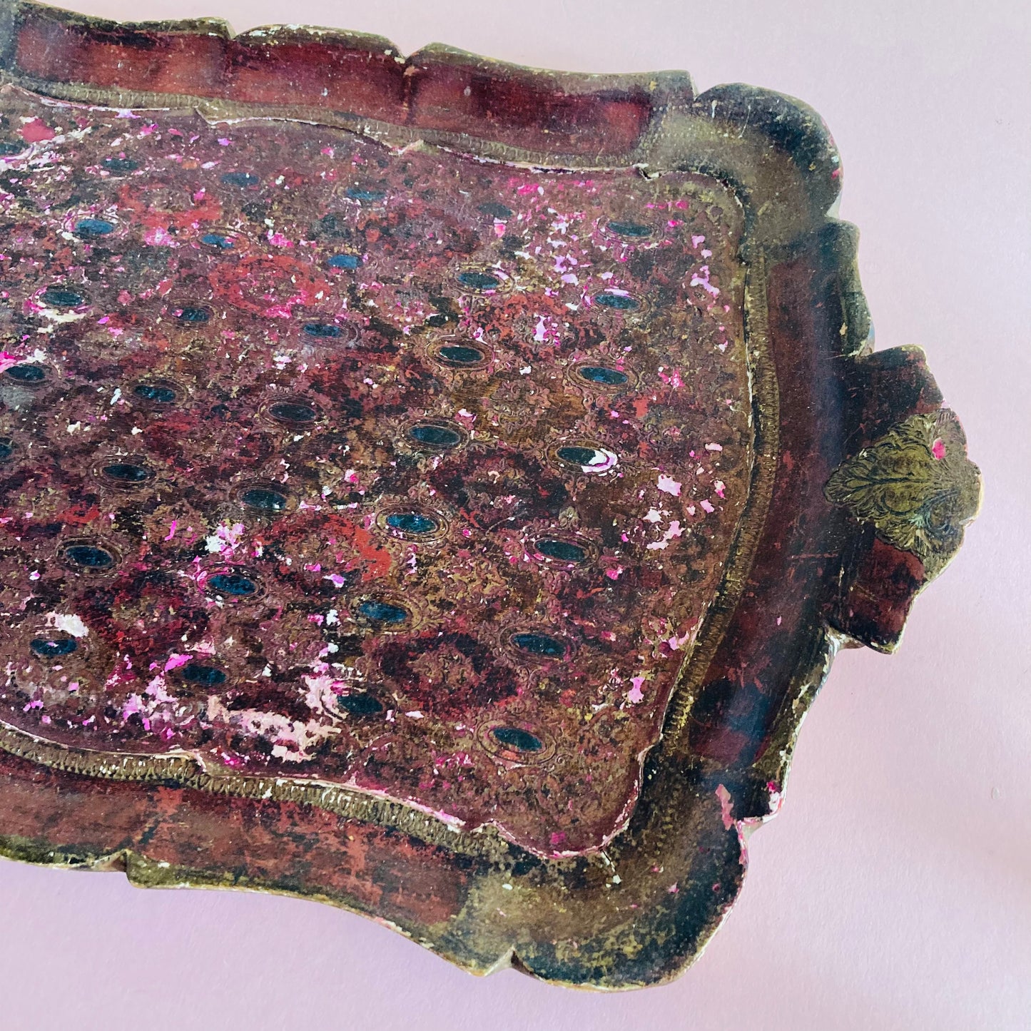 Distressed Antique Florentine Paper Mache Tray