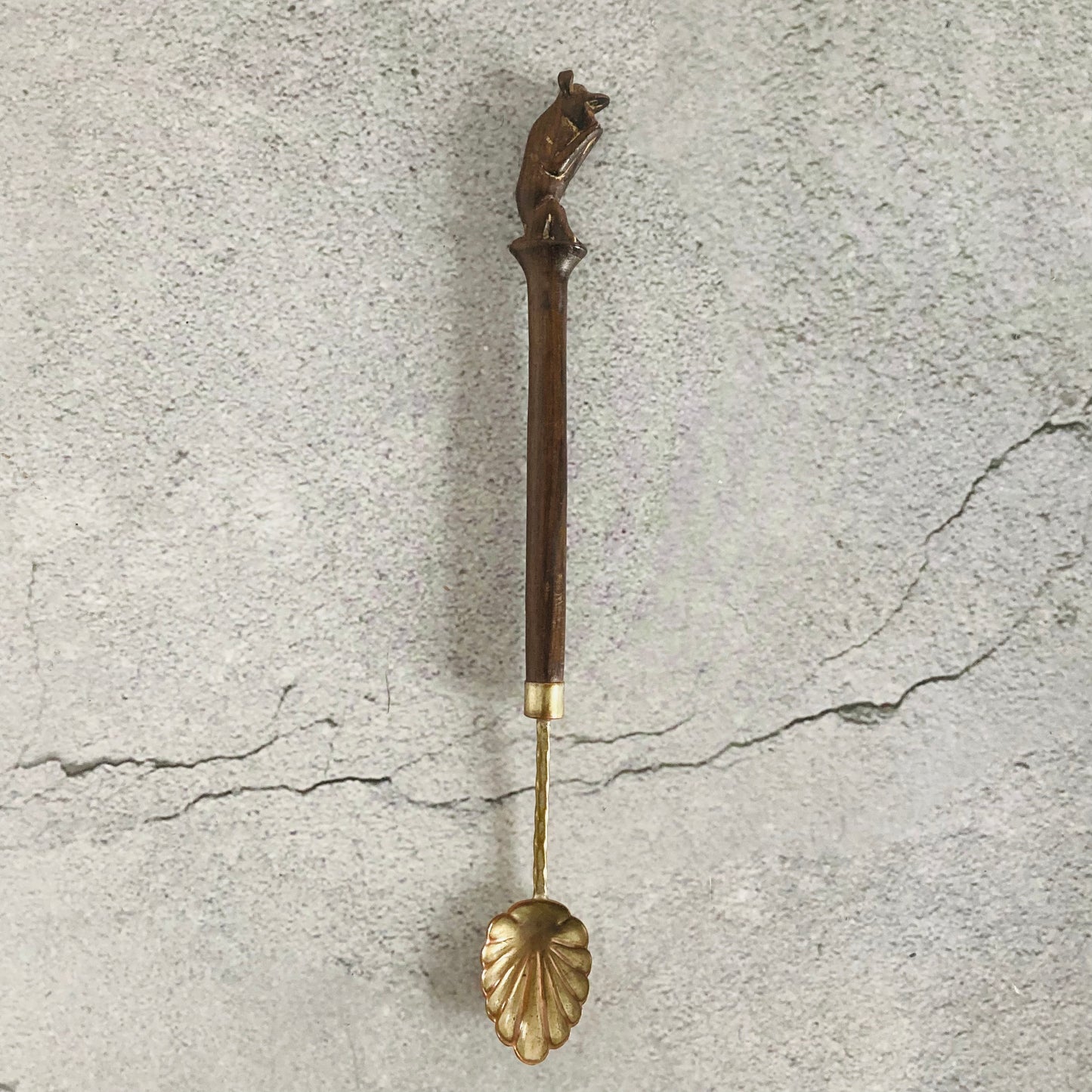 Antique Monkey Carved Wooden And Silver Plated Spoon