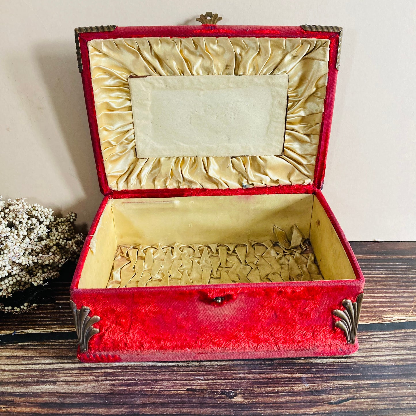 Antique French Red Velvet Jewellery Casket Box | Worn Antique Condition