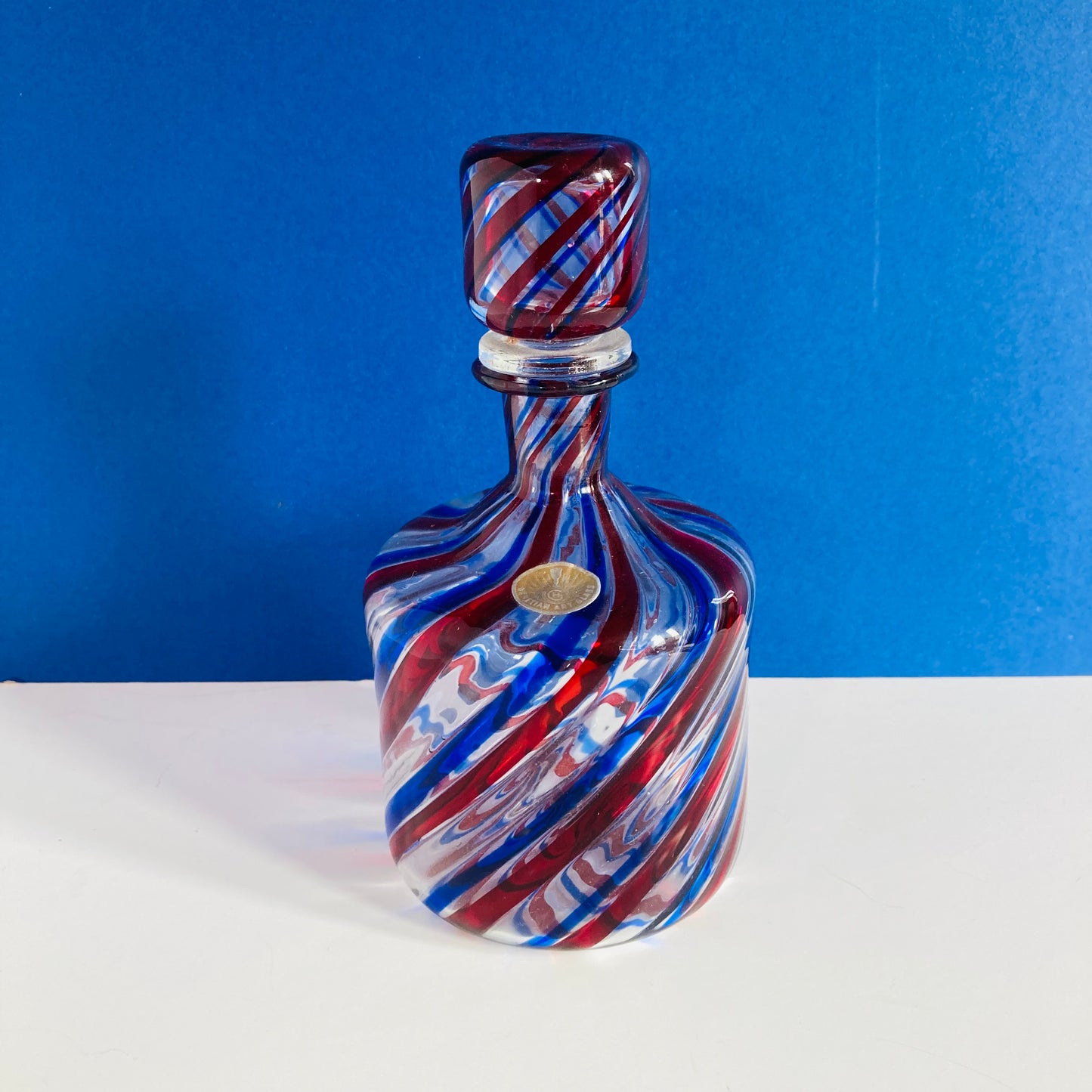 Mid Century Barovier e Toso Murano Glass Decanter in Candy Cane Spiral