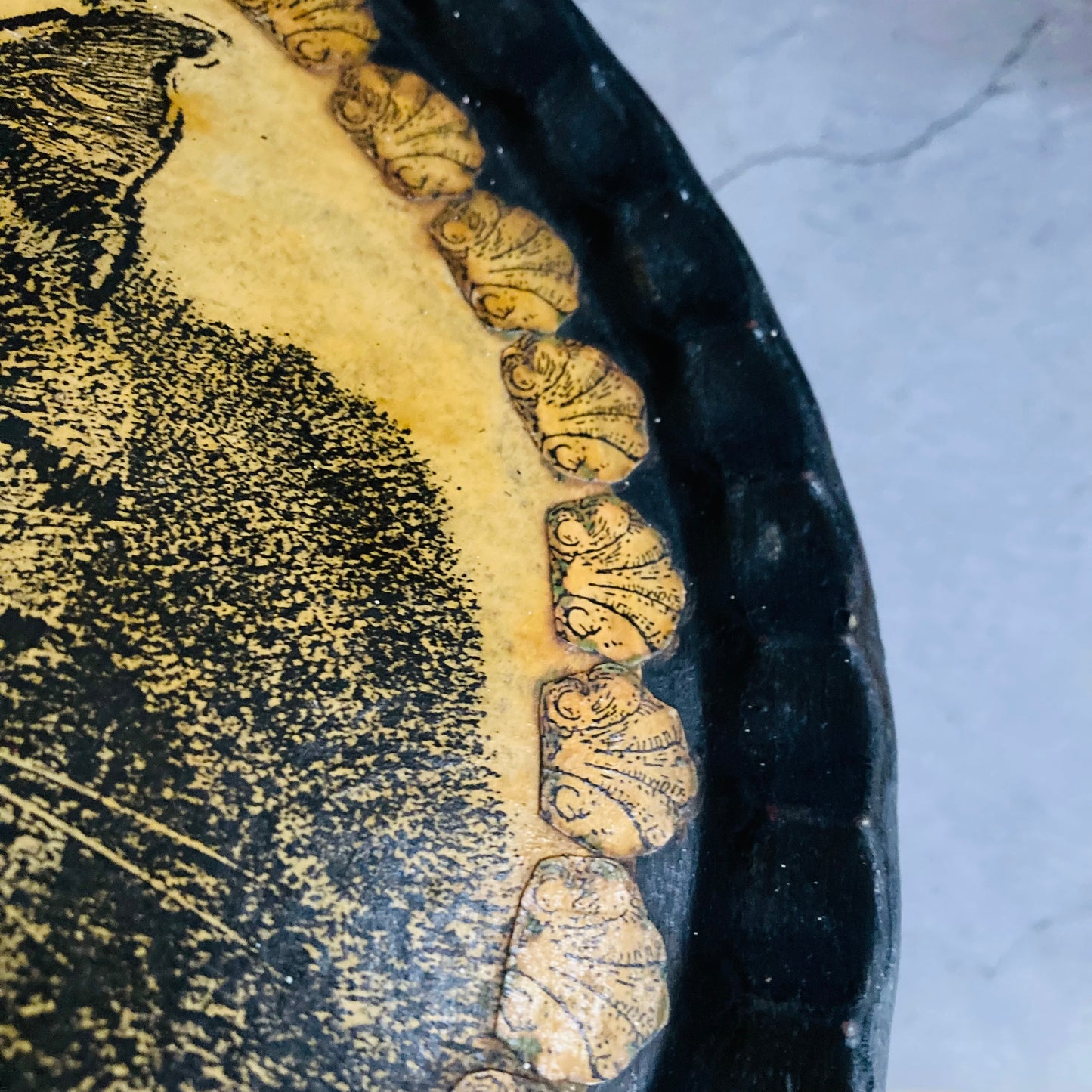 Antique Toleware Decoupage Tray Of A Cat