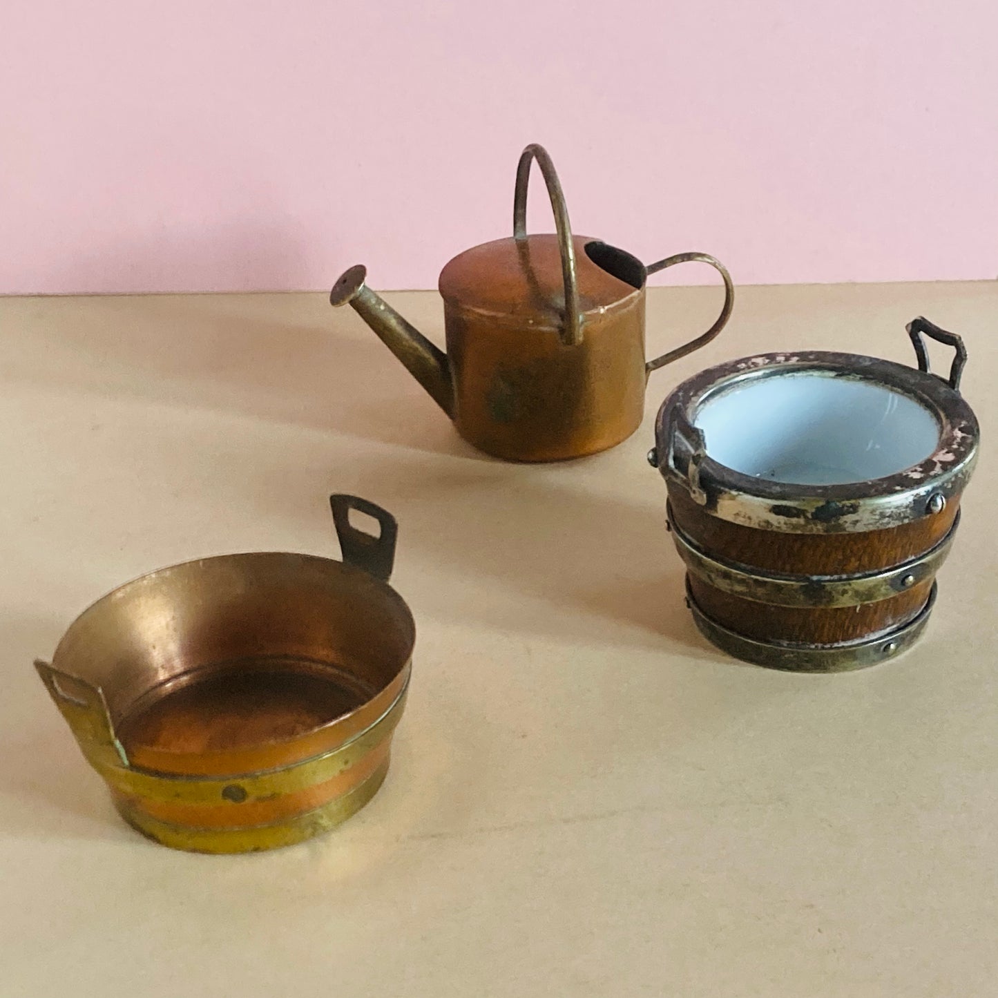 Antique Miniature Oak and Silver Bucket Salt Cellar