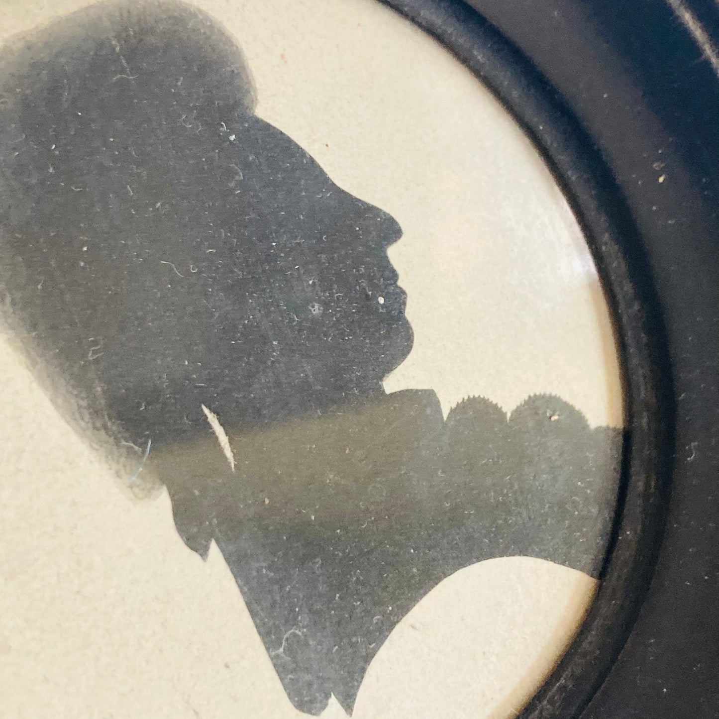 Antique Miniature Silhouette Portrait Lady Original Ebonised Round Frame