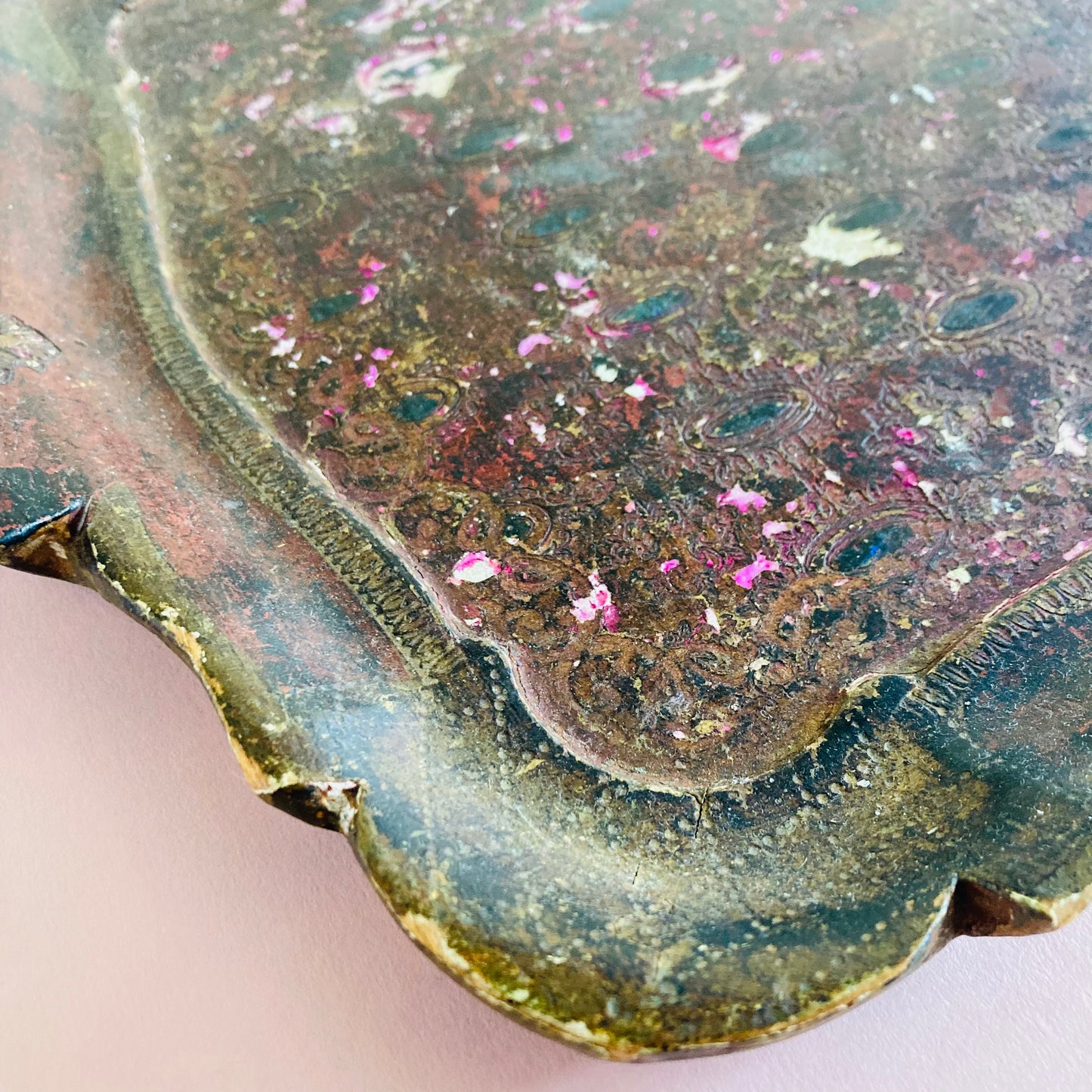 Distressed Antique Florentine Paper Mache Tray
