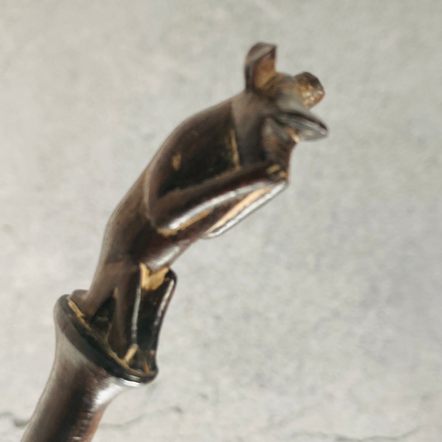 Antique Monkey Carved Wooden And Silver Plated Spoon