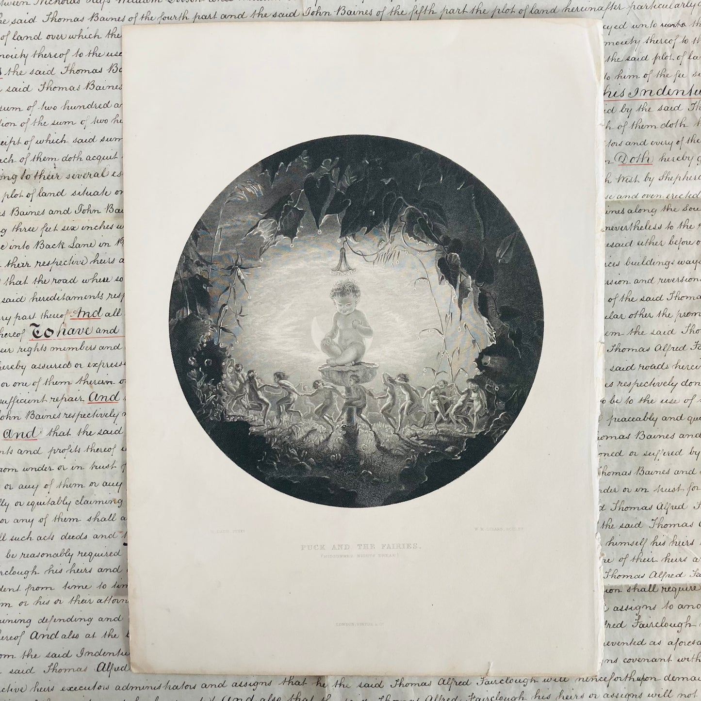 Antique Etching Plate Engraving of a Scene in Shakespeare’s Works