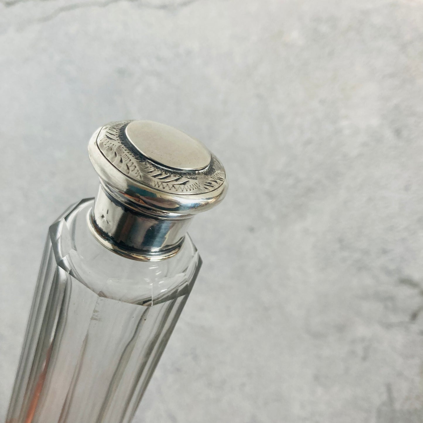 Antique Vanity Long Glass and Silver Jar