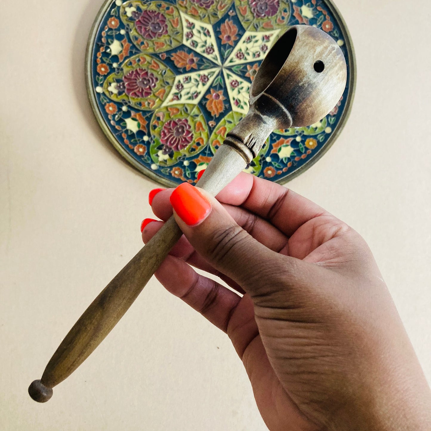Antique Treen Wooden Olive Scoop | Country Farmhouse Kitchen Decor