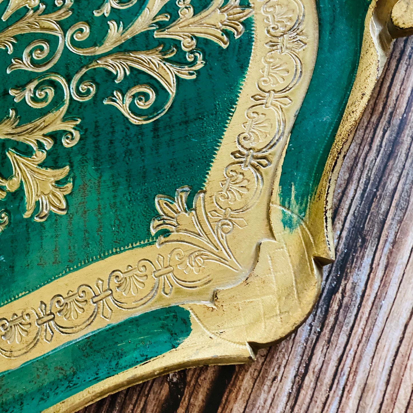 Vintage Florentine Paper Mache Tray | Green & Gold Decorative Italian Tray