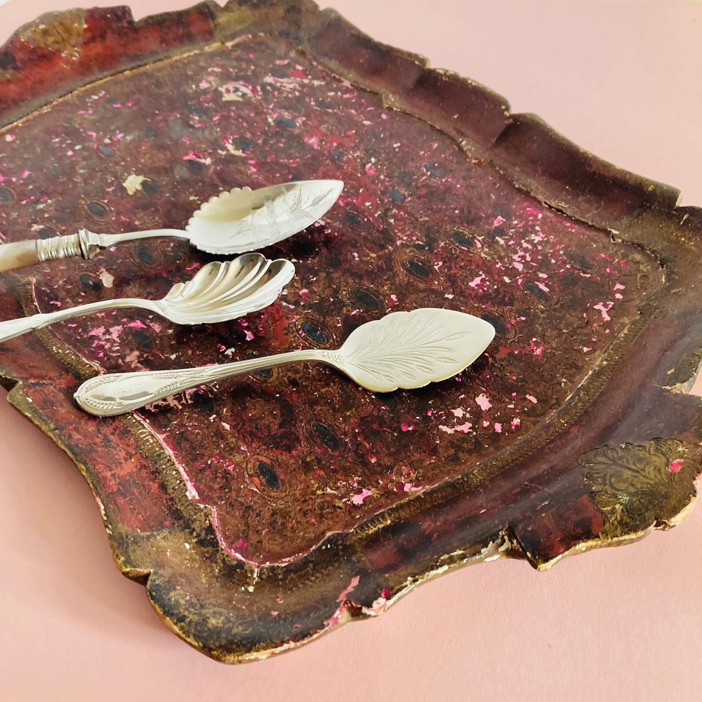 Distressed Antique Florentine Paper Mache Tray