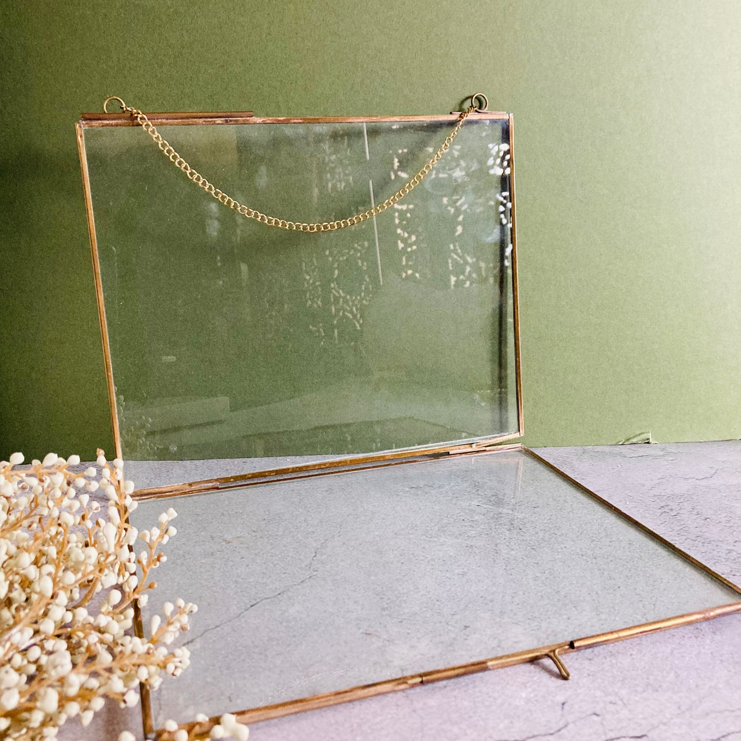 Vintage Glass and Brass Double Side Display Picture Frame