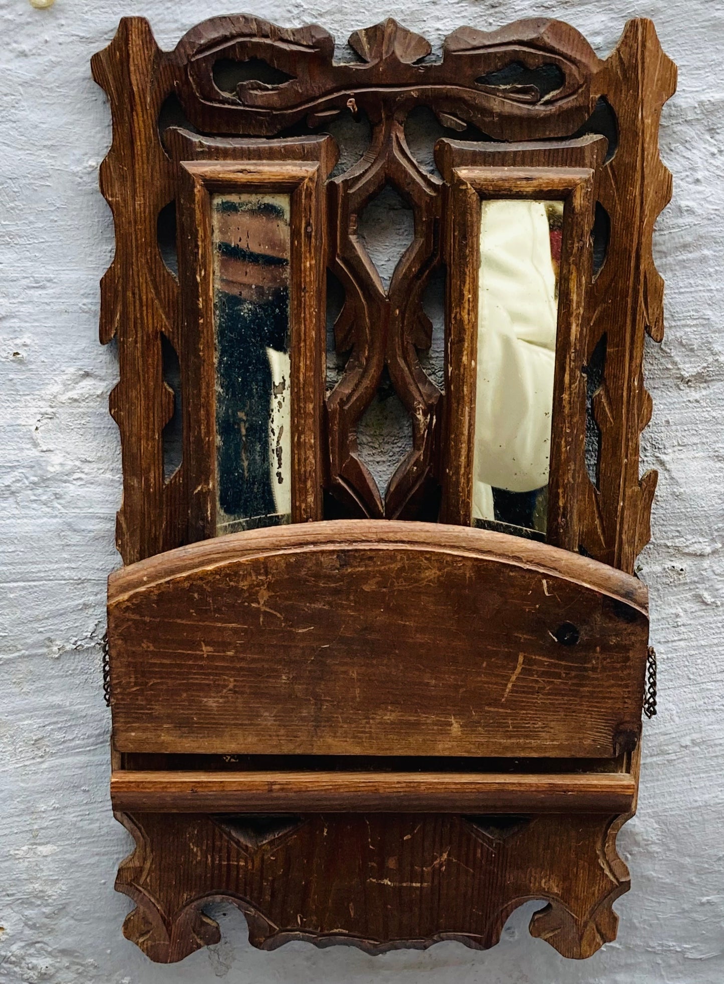 Antique Hand Carved Mirror Display Shelf | Folk Art