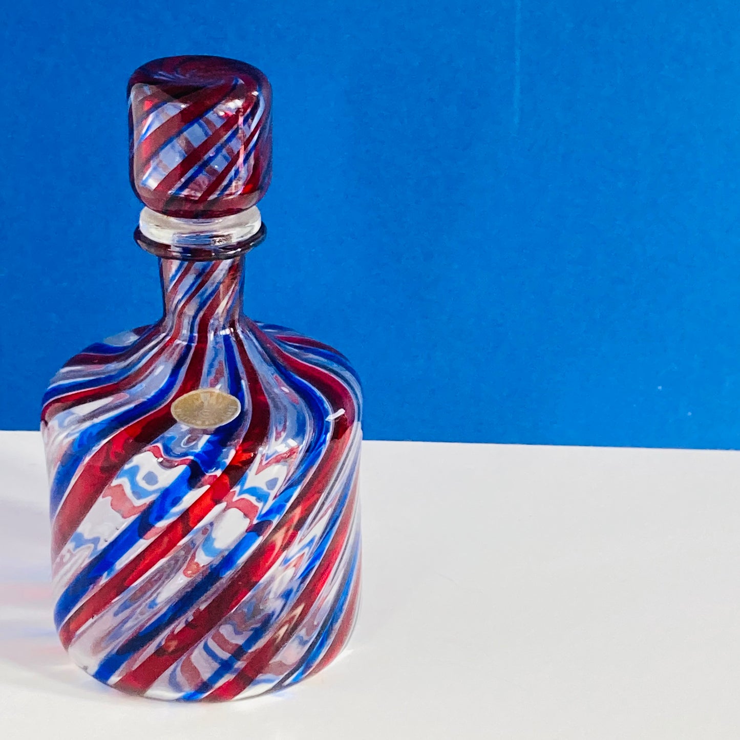 Mid Century Barovier e Toso Murano Glass Decanter in Candy Cane Spiral