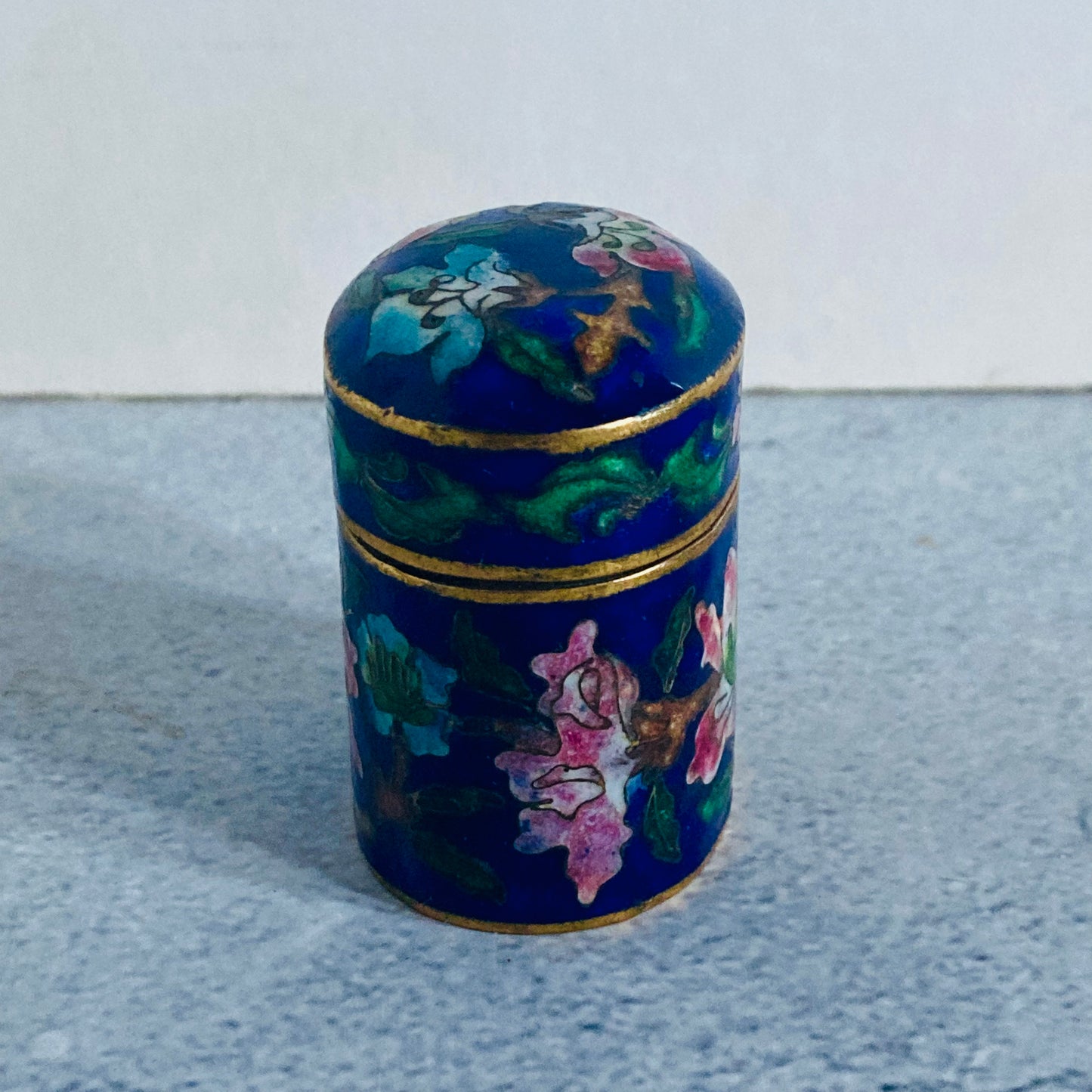 Antique Brass Enamel Pill Box | Cloisonné box