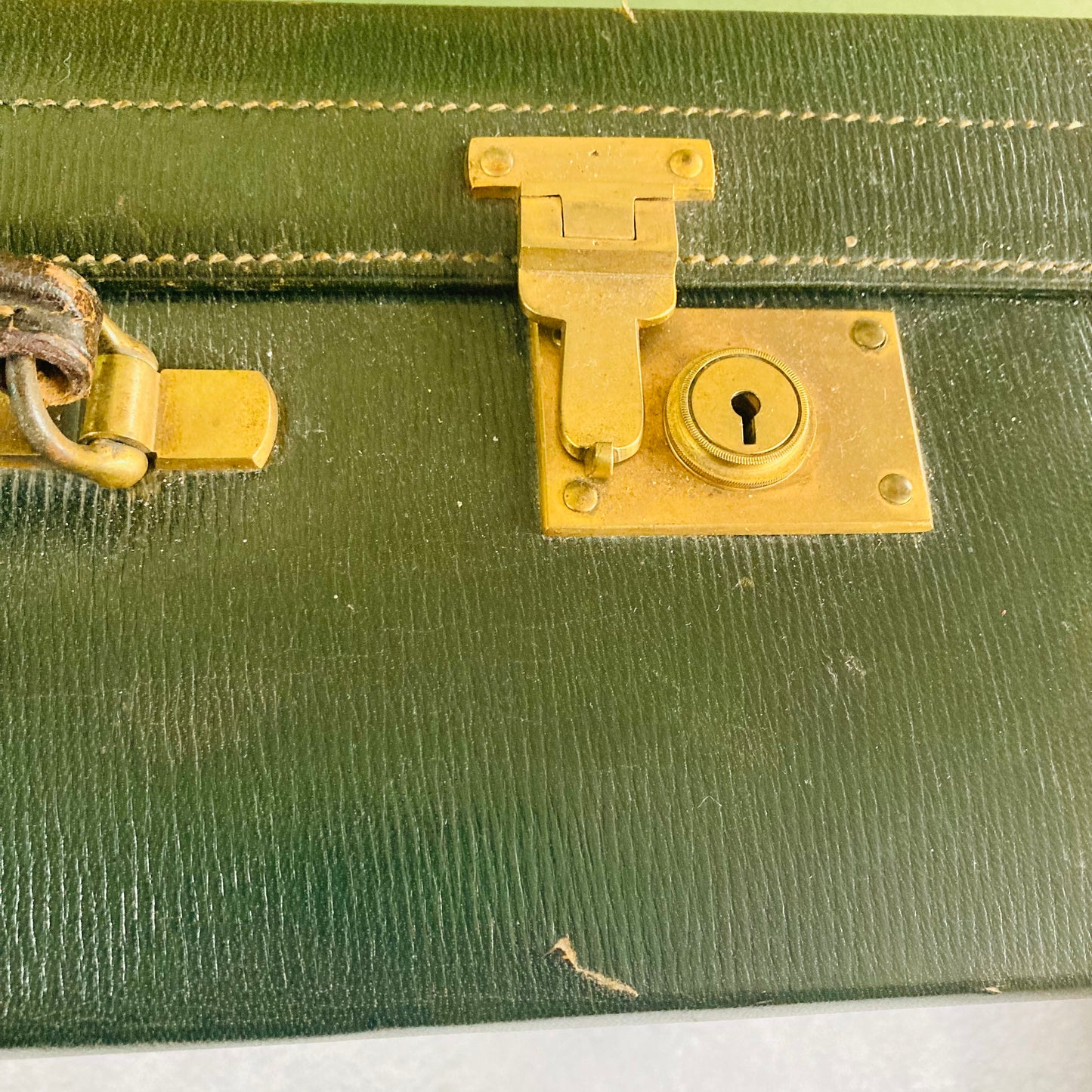 Luxury Antique Green Leather Travel Suitcase