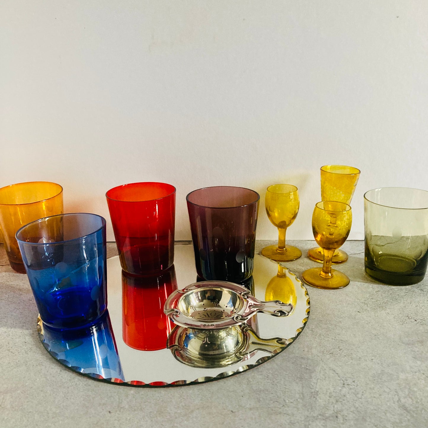 Mid Century Colourful Etched Spot Drinking Tumblers | Water Glasses