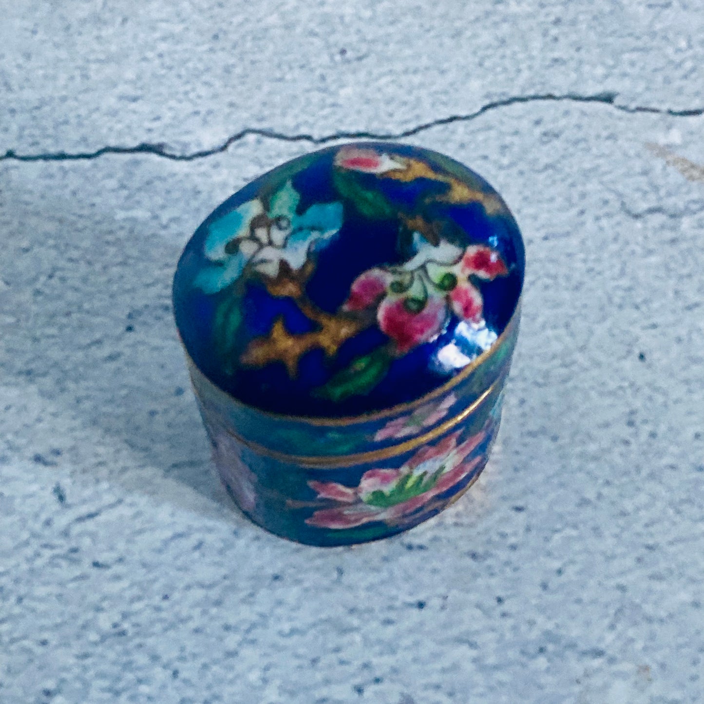Antique Brass Enamel Pill Box | Cloisonné box